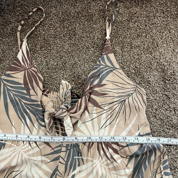 Final Touch Palm Print Jumpsuit Wide Leg‎ Spaghetti Strap Tan Size L - Picture 6 of 12